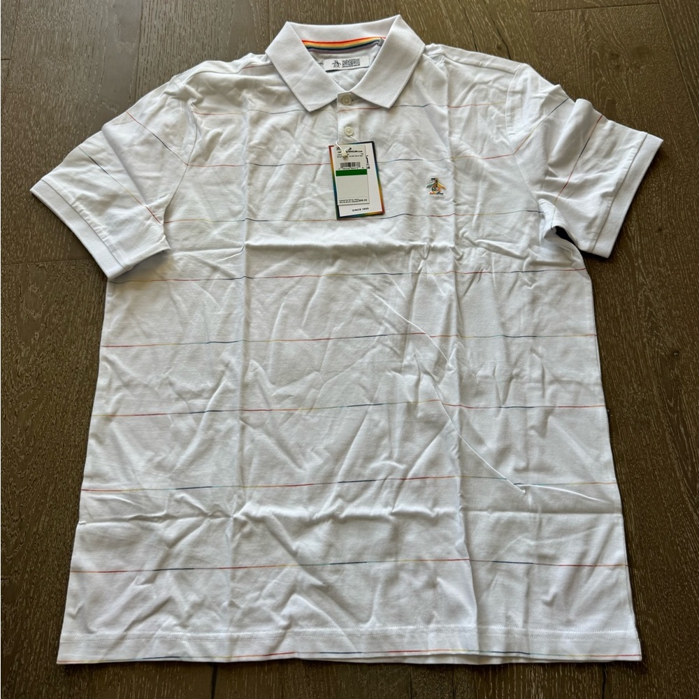 Original Penguin Men's White rainbow stripe Polo Shirt